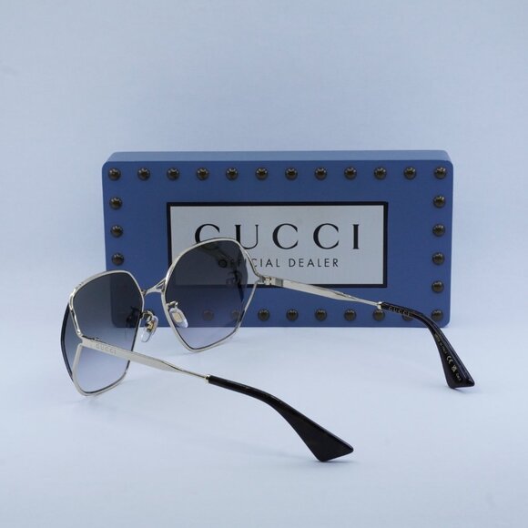 Gucci GG0818SA 005 Geometric Sunglasses - Gold/Grey main image 9